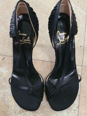 Christian Louboutin Black Satin Ruched Strap Heels RARE MODEL VINTAGE!!.
